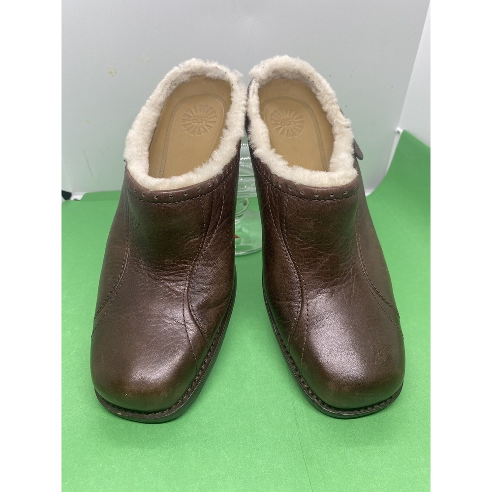 UGG Australia Langford 5744 Brown Leather Shearling Mule Clog Shoes Womens 7